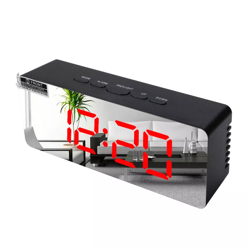 Ceas cu alarmă cu oglindă, dreptunghi, cu LED