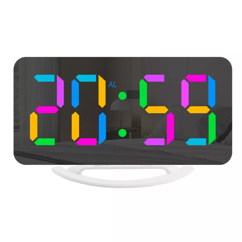 Ceas cu alarmă cu oglindă de birou cu afișaj color LED RGB
